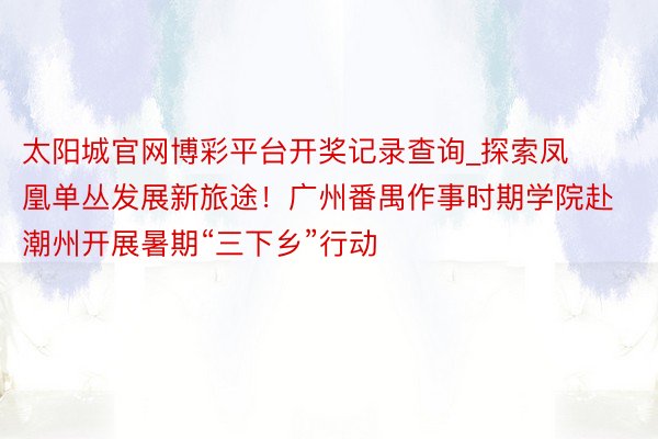 太阳城官网博彩平台开奖记录查询_探索凤凰单丛发展新旅途！广州番禺作事时期学院赴潮州开展暑期“三下乡”行动