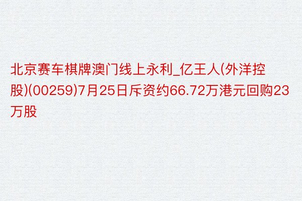 北京赛车棋牌澳门线上永利_亿王人(外洋控股)(00259)7月25日斥资约66.72万港元回购23万股