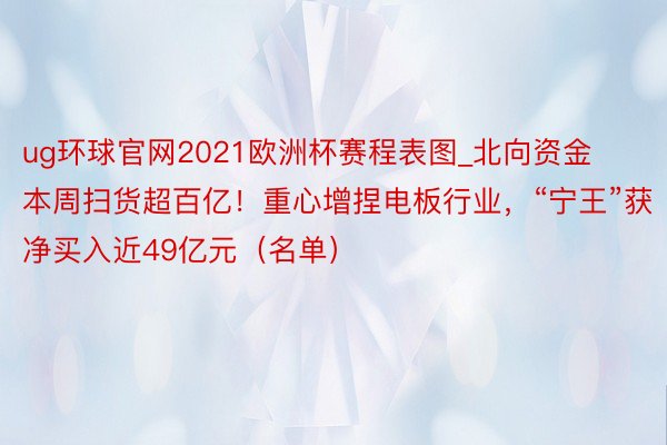 ug环球官网2021欧洲杯赛程表图_北向资金本周扫货超百亿！重心增捏电板行业，“宁王”获净买入近49亿元（名单）