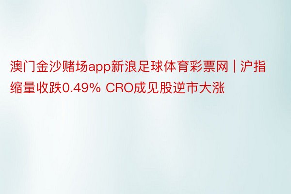 澳门金沙赌场app新浪足球体育彩票网 | 沪指缩量收跌0.49% CRO成见股逆市大涨