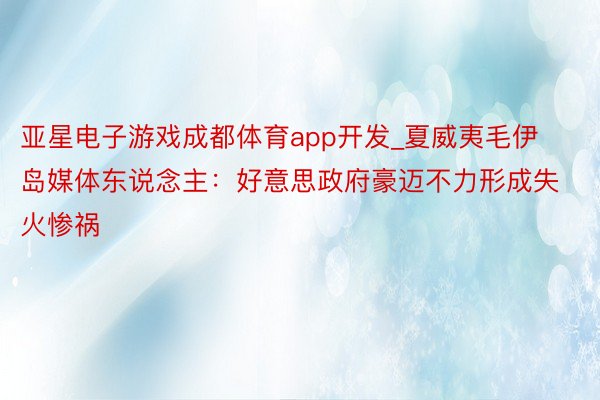 亚星电子游戏成都体育app开发_夏威夷毛伊岛媒体东说念主：好意思政府豪迈不力形成失火惨祸